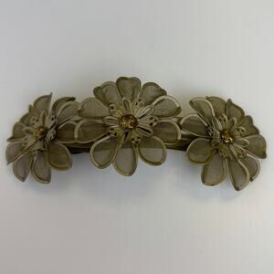 Vintage Flower Floral Barrette Hair Clip Gray Metal Mesh 4" Long